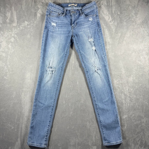 Levi's Denim - Levis 711 Skinny Jeans Womens 26 Medium Wash Distressed Ripped Mid Rise Denim